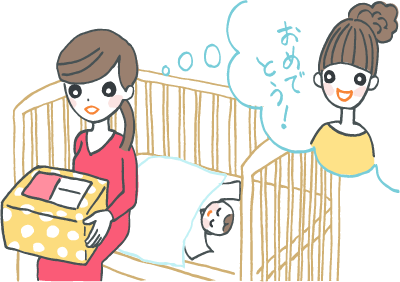 出産祝いを送ってくれた方を思い浮かべる産後のママ 出産祝いを送ってくれた方を思い浮かべる産後のママ